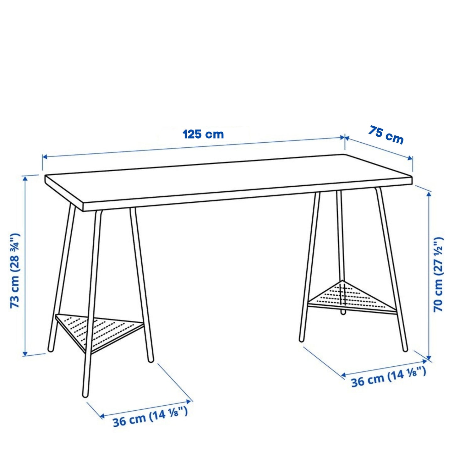 IKEA MELLTORP/TILLSLAG Desk, white/black metal, 125x75 cm