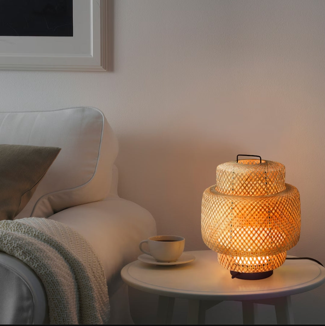 SINNERLIG LED table lamp, bamboo/handmade dimmable