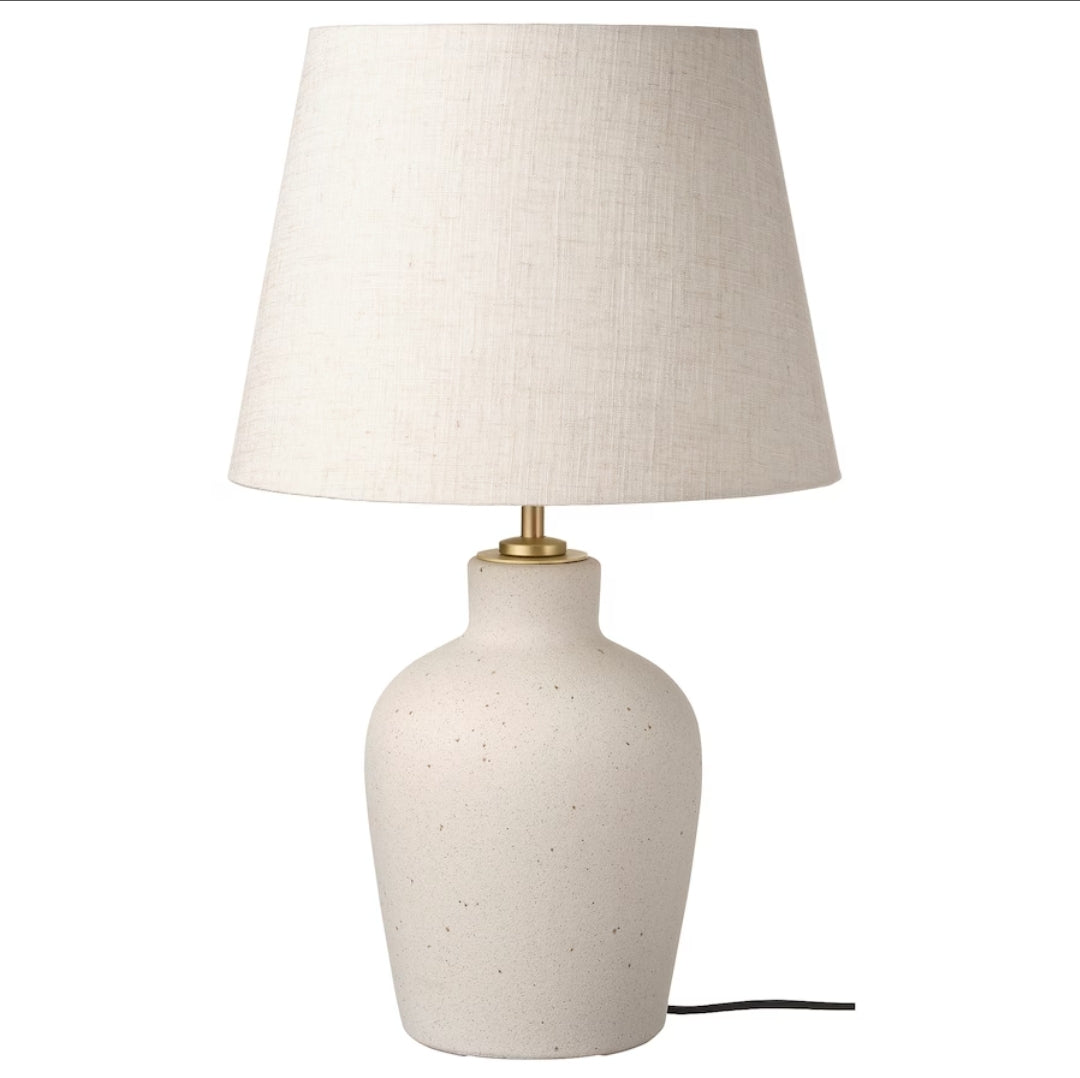 BLIDVÄDER Table lamp, off-white ceramic/beige, 50 cm