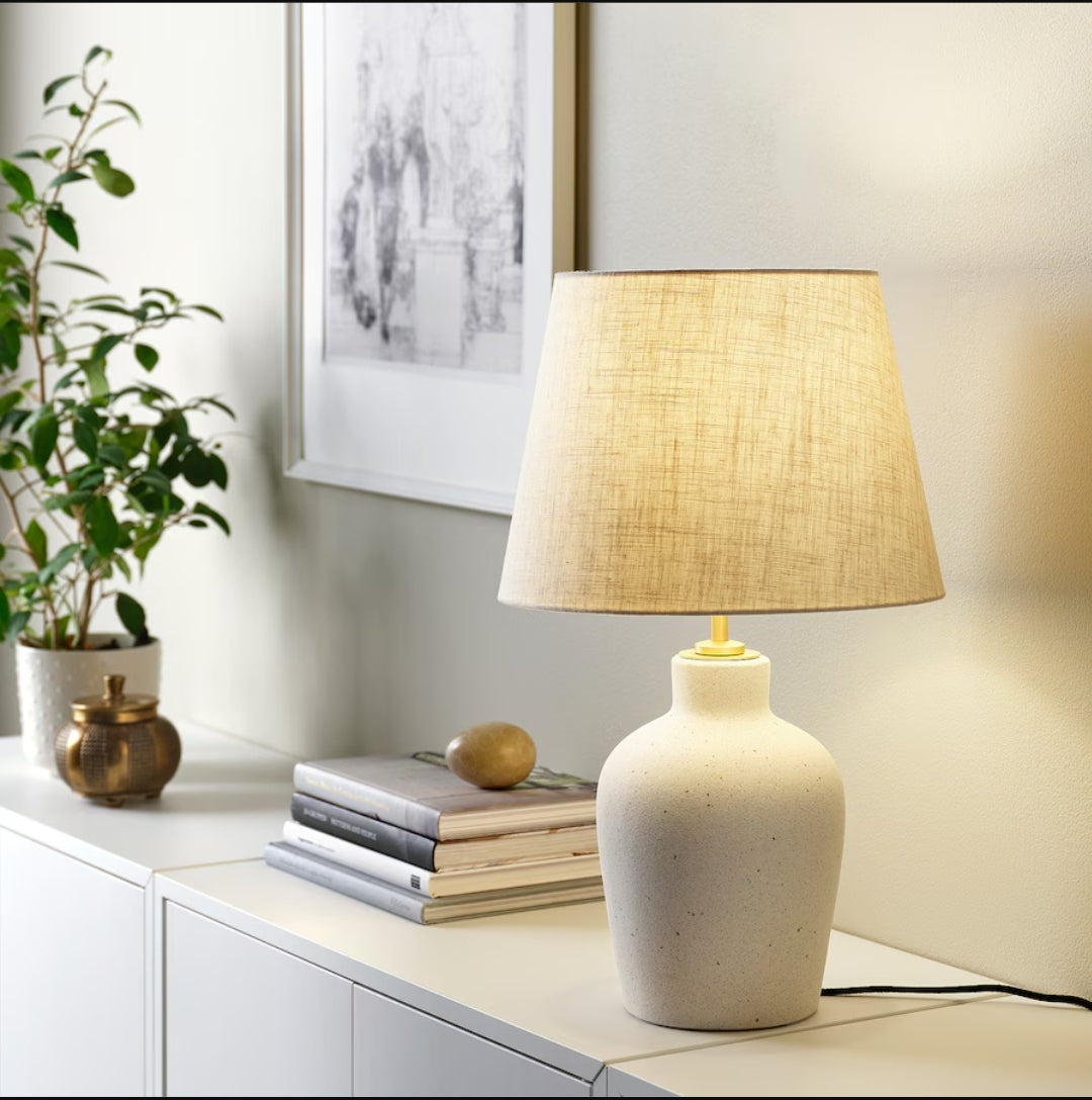 BLIDVÄDER Table lamp, off-white ceramic/beige, 50 cm