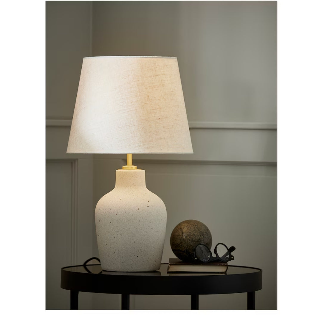 BLIDVÄDER Table lamp, off-white ceramic/beige, 50 cm