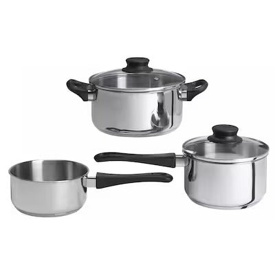 IKEA ANNONS 5-piece cookware set, glass/stainless steel