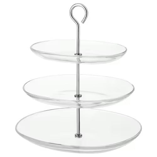 IKEA KVITTERA Serving stand, three tiers, clear glass/stainless steel