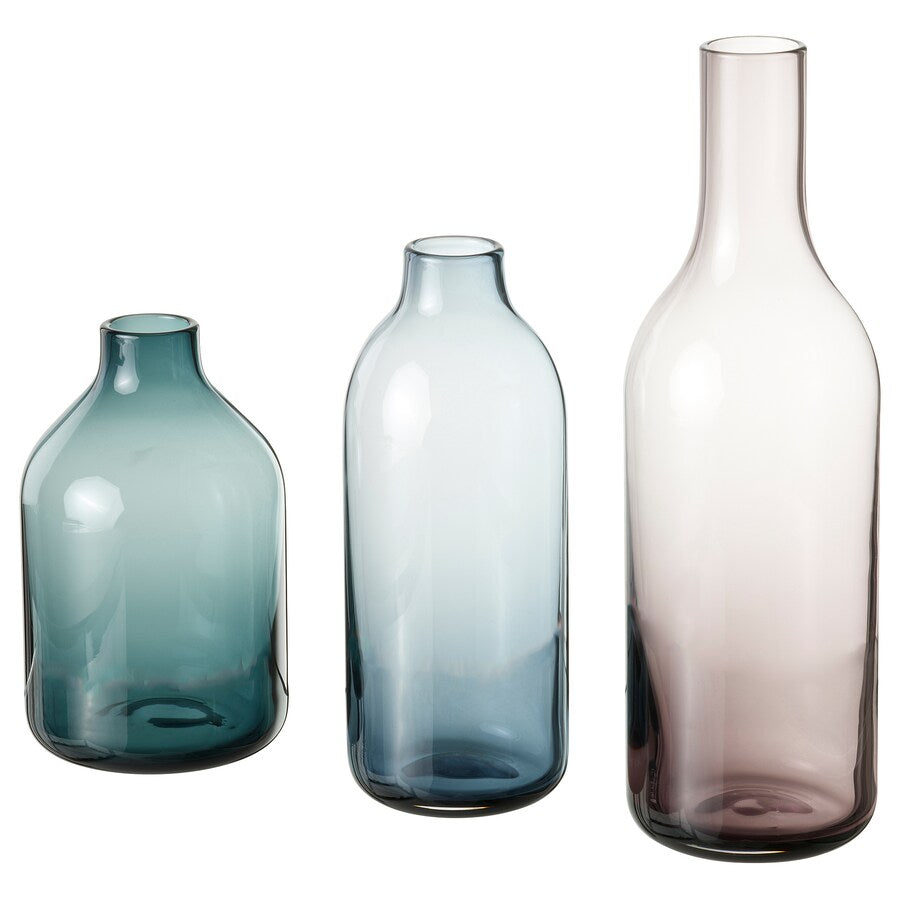 IKEA NIMTRÄD Vase, set of 3, lilac light grey-blue/black-blue