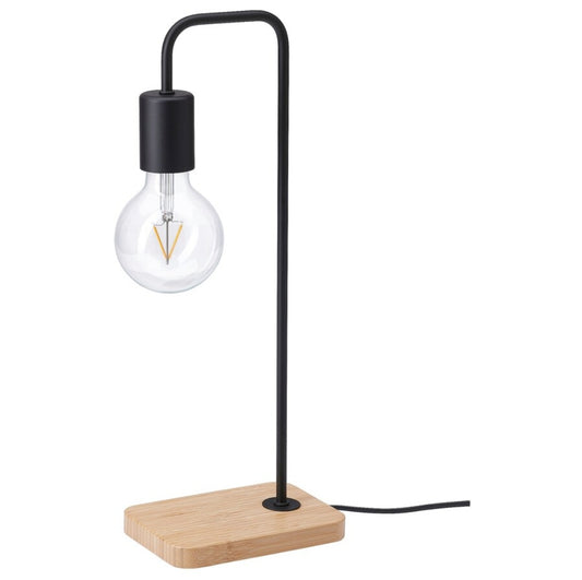 TVÄRHAND Table lamp, black/bamboo