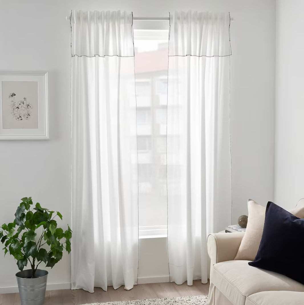 MOALISA Curtains, 1 pair, white/black, 145x250 cm