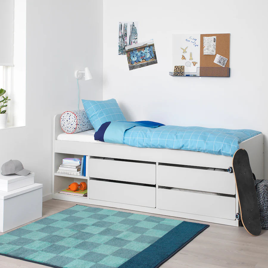 IKEA SLÄKT Bed frame w storage+slatted bedbase, white, 90x200 cm (including mattress)