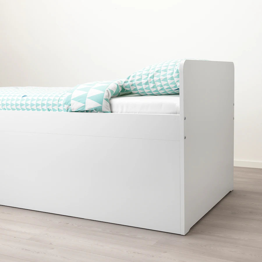 IKEA SLÄKT Bed frame w storage+slatted bedbase, white, 90x200 cm (including mattress)