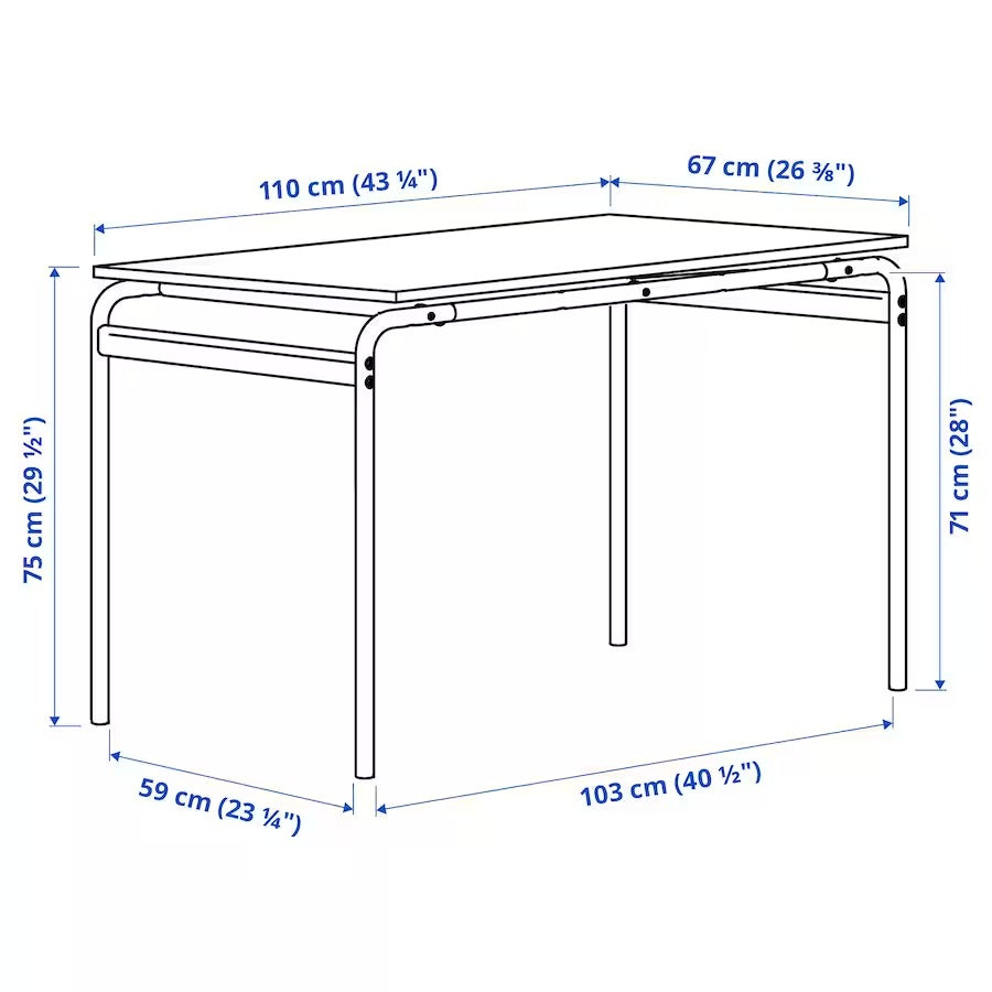 IKEA GRÅSALA Table, grey/grey, 110x67x75 cm