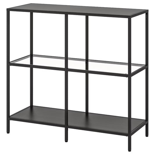 IKEA VITTSJÖ Shelving unit, black-brown/glass, 100x93 cm